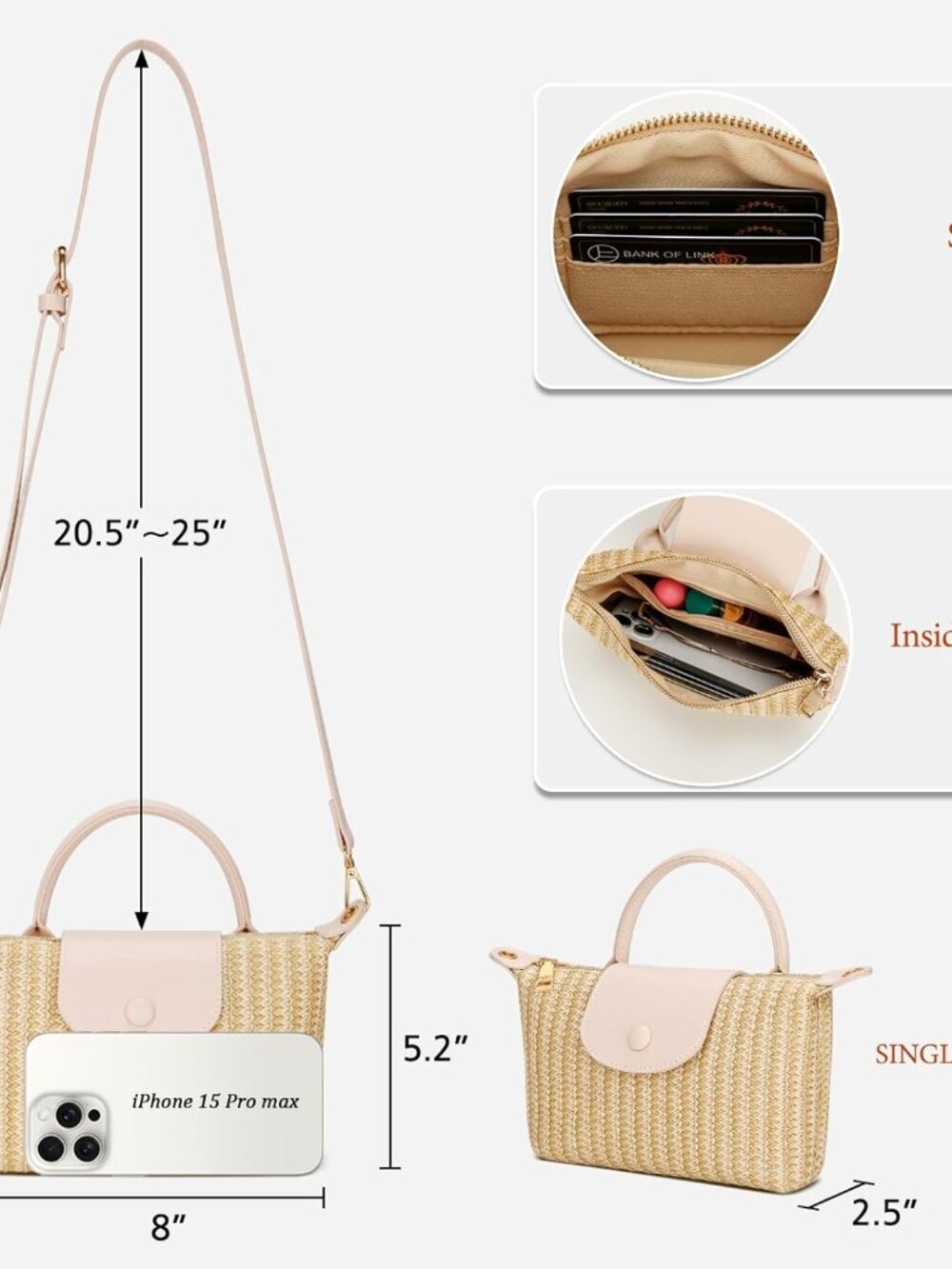 Mini Top Handle Purse for Women Small Summer Straw Beach Crossbody Bags for Lady - Picture 3 of 7